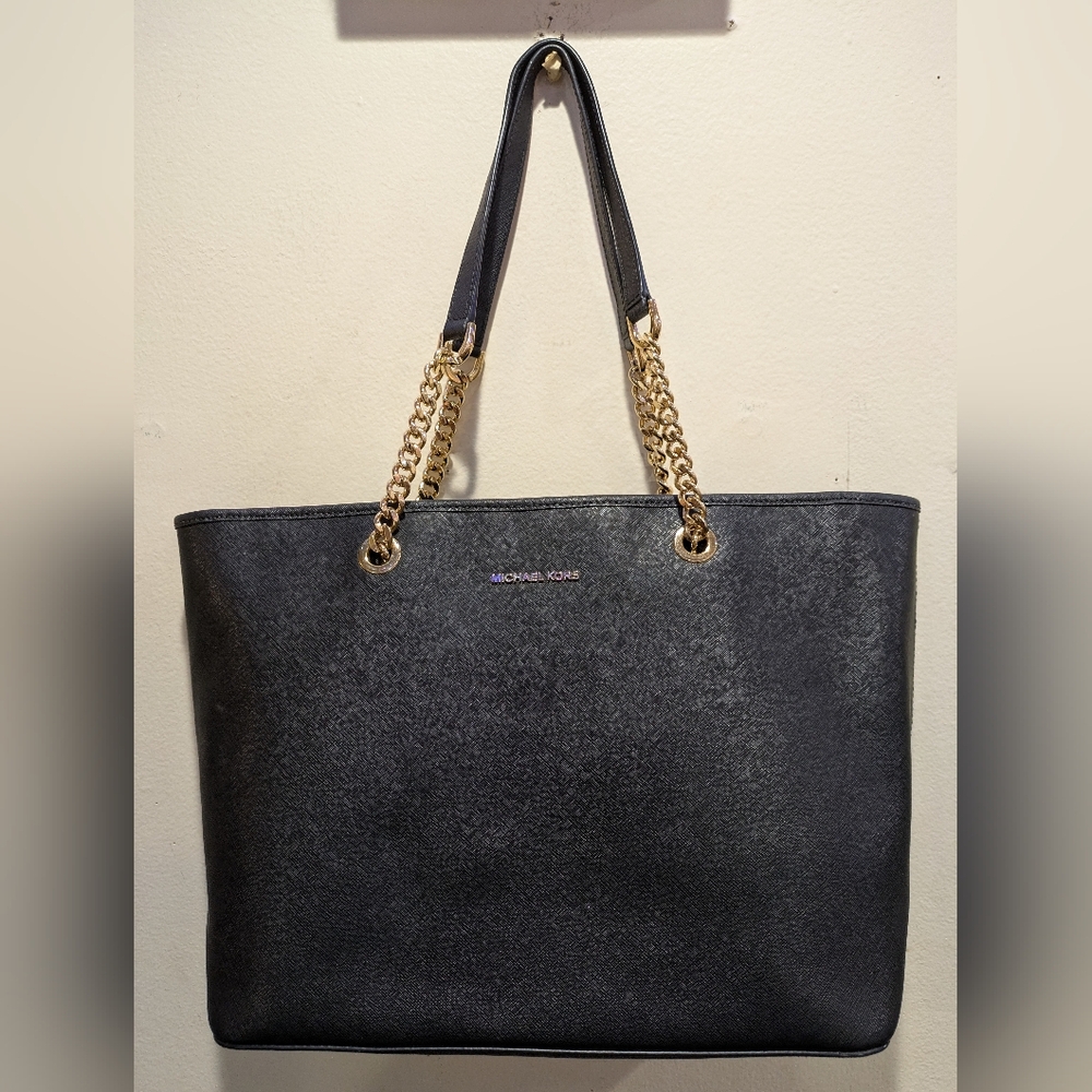 Michael Kors Black Tote with Gold Chain 11x16